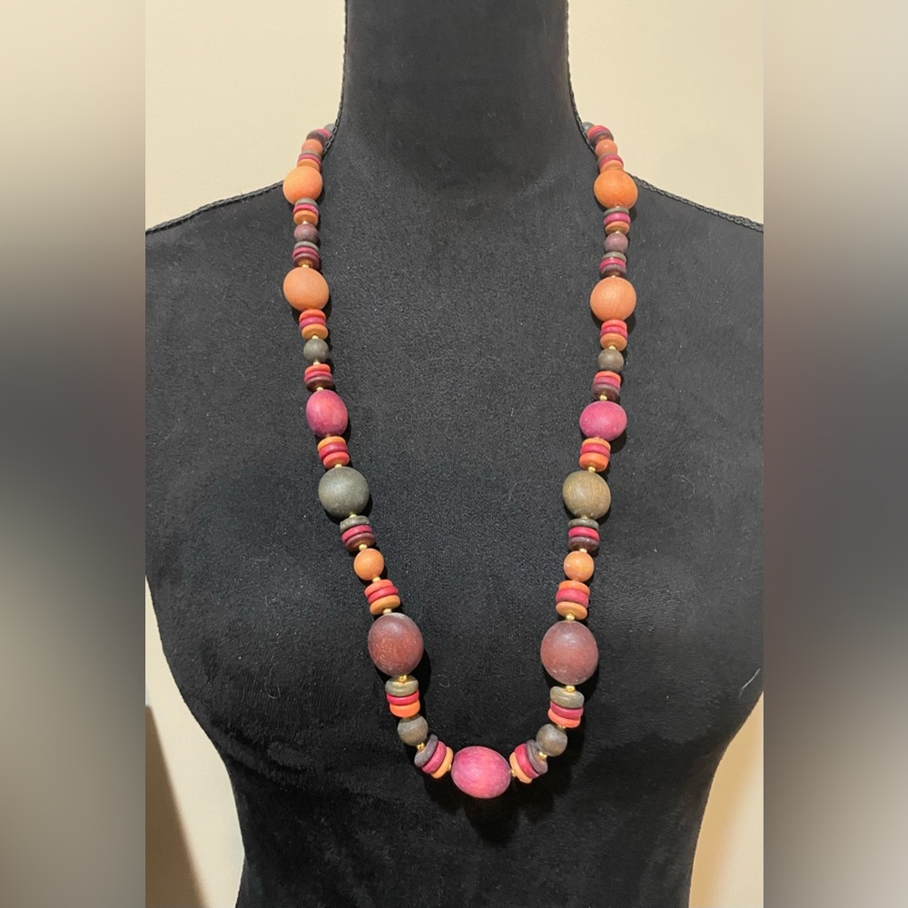 Vintage Multi Colored Wooden Beaded Necklace